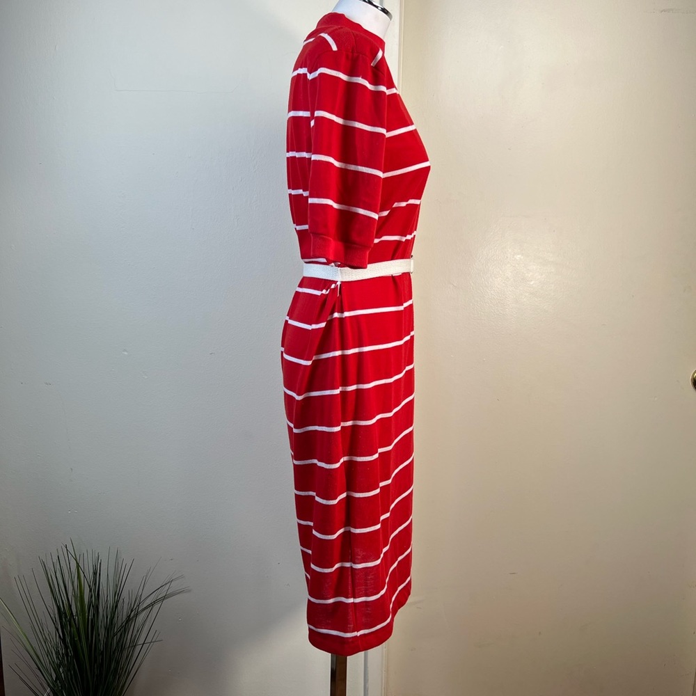 VTG Red & White Stripe Belted T-Shirt Dress - Picture 6 of 14